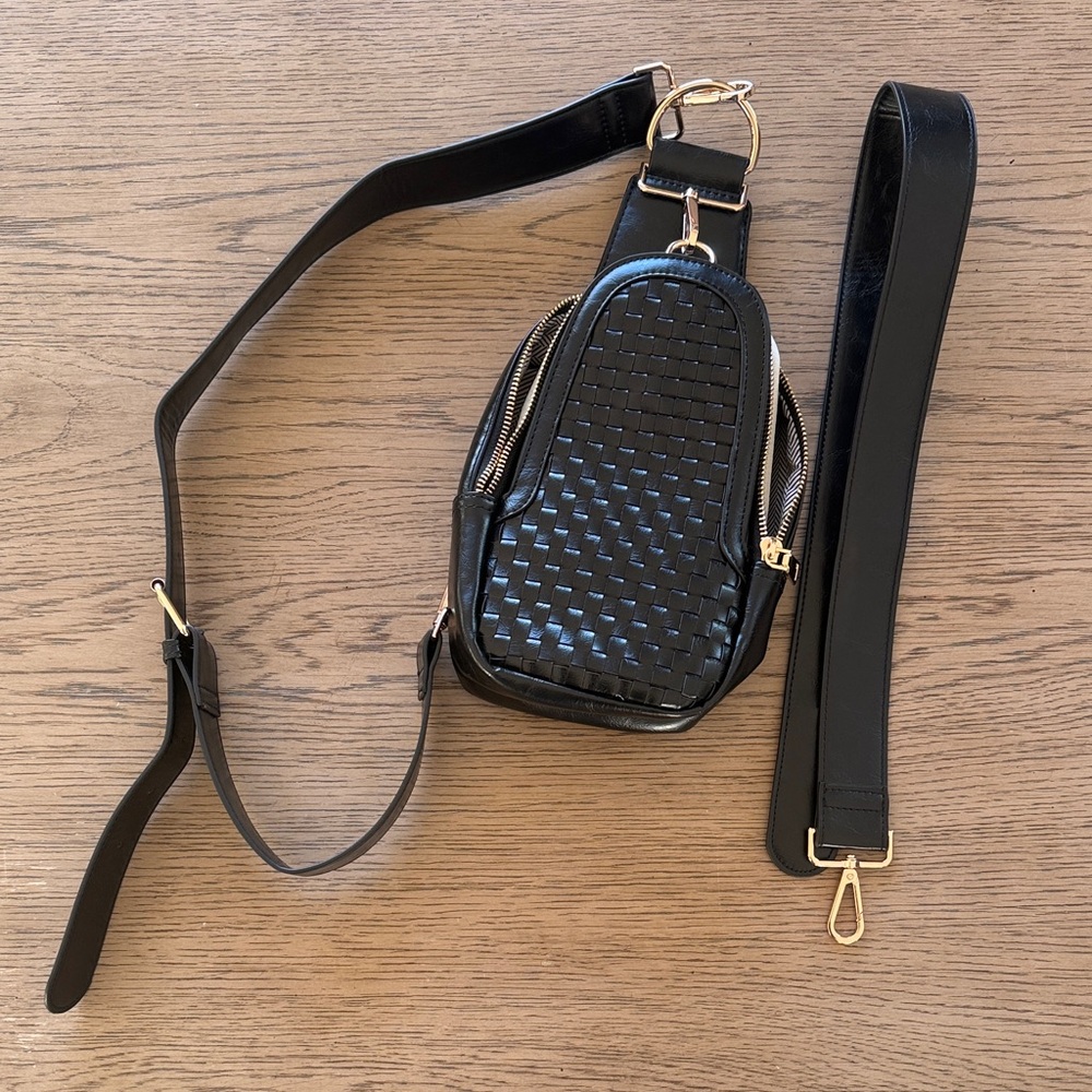 Elegant Black Woven Leather Crossbody Bag